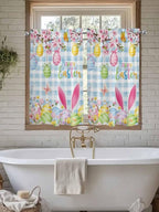 Happy Easter Tier Curtains 45 Inches Long, Spring Watercolor Bunny Eggs Flower - Image 7