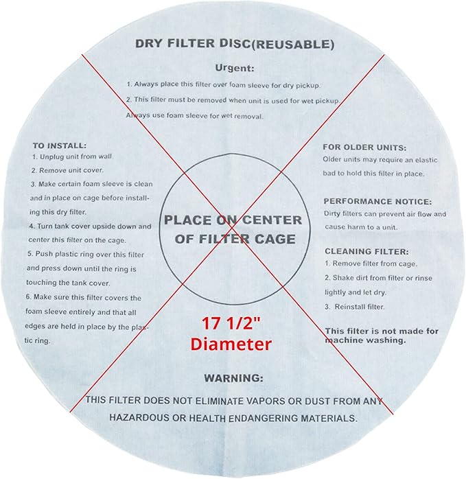 6 Dry Filter For Shop Vac with 2 Mounting Ring, 17.5" Inch Paper Reusable Dry - Image 2