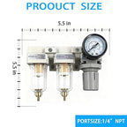 XingNEeng 1/4" NPT Compressed Air Filter Regulator Lubricator Combo, Water/Oil - Image 3