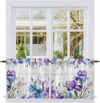 Spring Flowers Tier Curtains, Watercolor Garden Florals Wooden Grain Light by Unknown