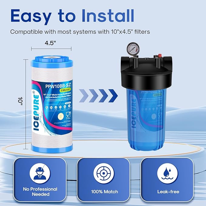 ICEPURE 5 Micron 10"x4.5" PPW10BB-SZ String Wound Water Sediment Filter - Image 5