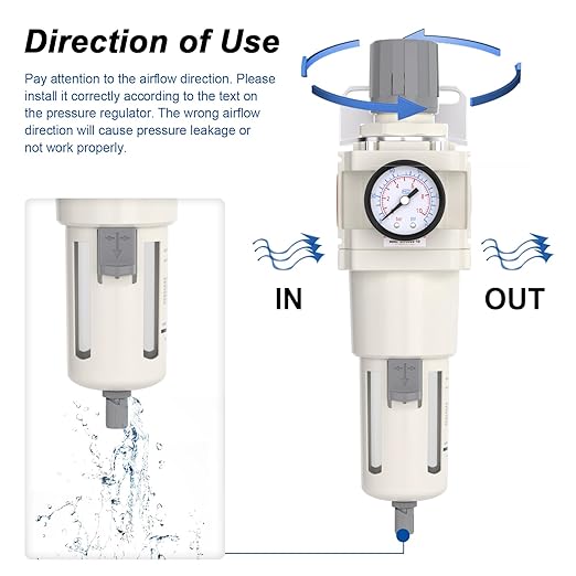 1"NPT Air Filter Regulator Combo Piggyback, 5 Micron Brass Element, Semi-Auto - Image 4