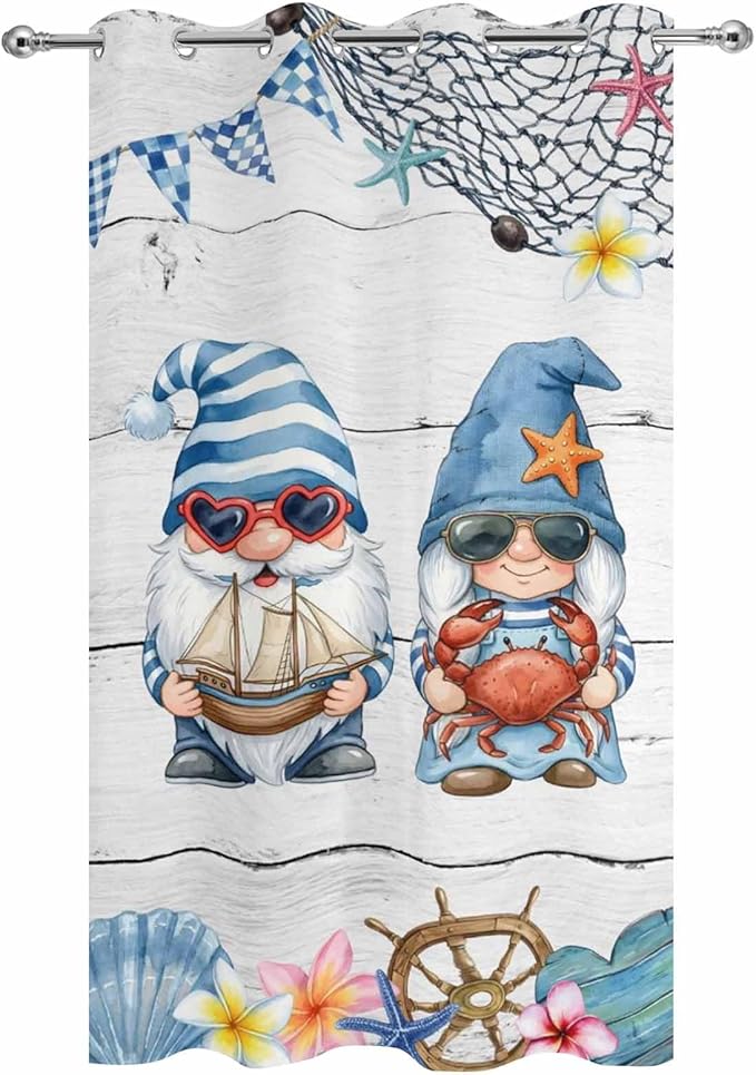 Ocean Gnome Outdoor Curtains for Patio Summer Marine Plumeria Shell Wooden - Image 9