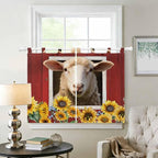 Sheep Sunflower Kitchen Curtains 45 Inch Length, Short Cafe Window Curtains Tab - Image 2
