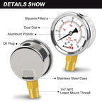 0-60 Psi Glycerin-Filled Pressure Gauge, 2-Inch Gauge, Stainless Steel - Image 4