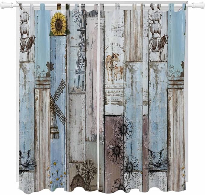 Blue Grey Wooden Living Room Curtains 84 Inch Length, Window Curtains Tab Top by Unknown