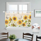 Yellow Sunflowers Kitchen Curtains 36 Inch Length, Small Window Curtains Tab Top - Image 4