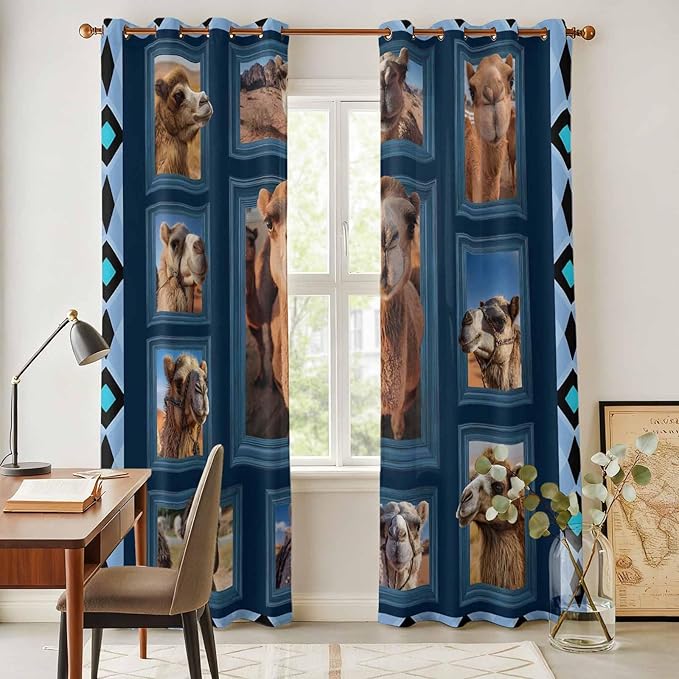 2 Panel Kitchen Cafe Curtains, Desert Camels Sunlight Filtering Nature Air - Image 4