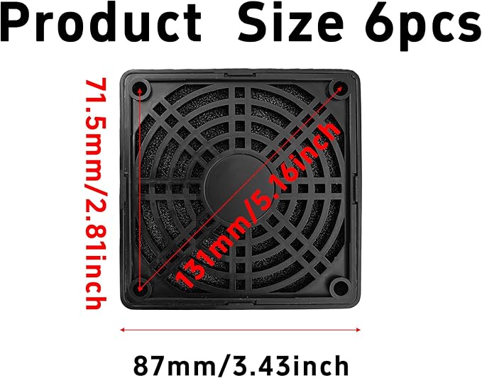 6Pcs 80mm Cooling Fan Filter, Plastic Dustproof Mesh Cover - Image 2