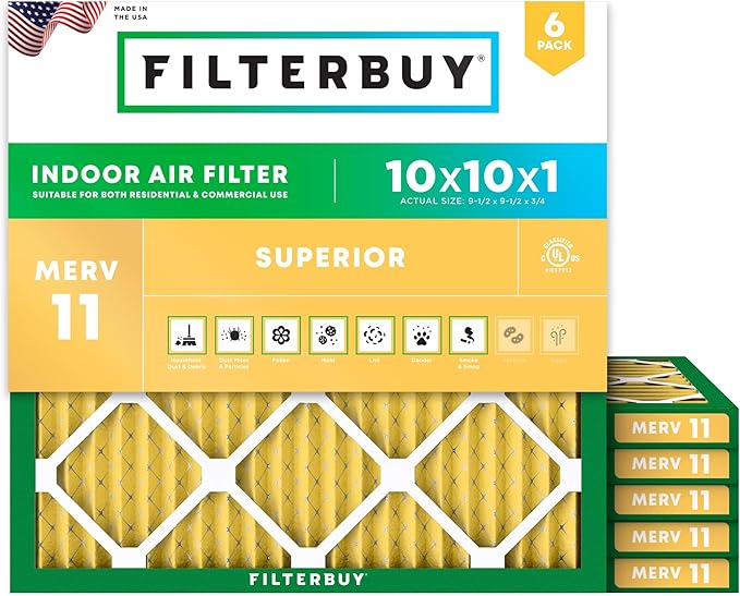 Filterbuy 10x10x1 Air Filter MERV 11 Superior Pet & Allergy Defense, by Filterbuy