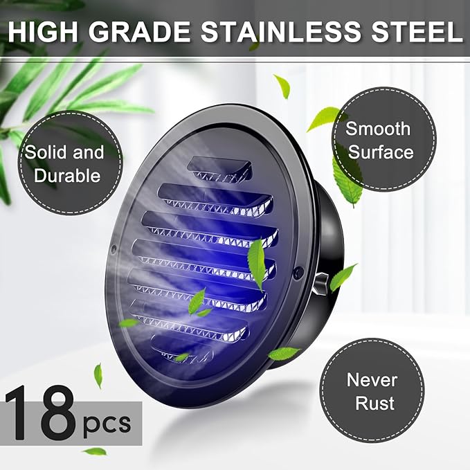 Zonon 18 Pcs Stainless Steel Soffit Vents 4 Inch Round Dryer Vent Cover - Image 3