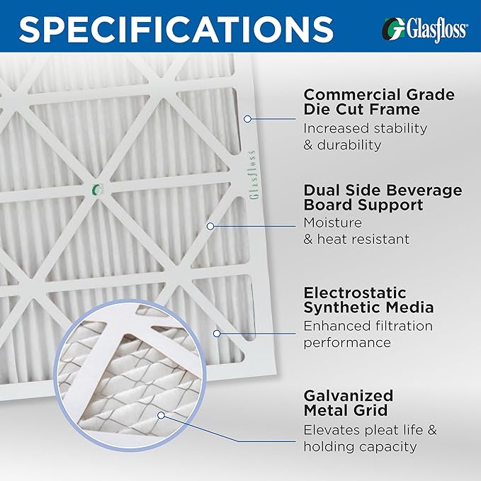 Glasfloss 25x25x1 MERV 10 Pleated Air Filters Box of 6. Actual Size: 24-1/2 x - Image 3