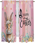 Easter Kitchen Curtains, Spring Rabbit Eggs Flowers Flags Leaves Wood Grain by Unknown