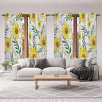 Yellow Daisy Kitchen Curtains, Farmhouse Country Flower Leaf Plant Wood Grain - Image 7