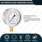 MEASUREMAN 2-1/2inch Dial Size, Glycerin Filled Pressure Gauge, 0-15psi/100kpa - Image 2
