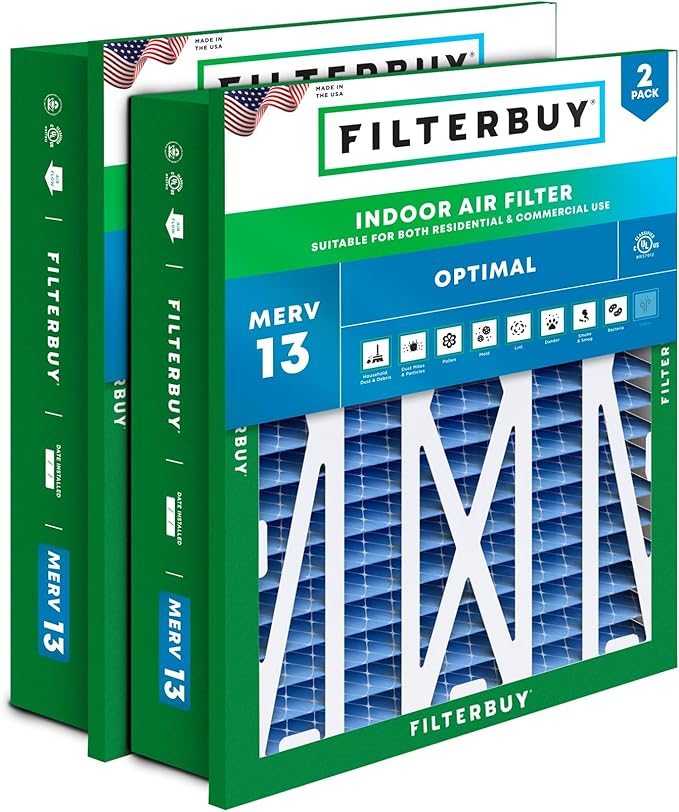 Filterbuy 20x25x5 Air Filter MERV 13 Optimal Smoke & Allergy Defense, by Filterbuy