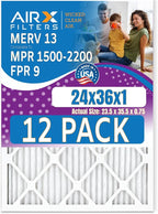 24x36x1 Air Filter MERV 13 Rating, 12 Pack of Furnace Filters Comparable to MPR by AIRXFILTERSWICKEDCLEANAIR