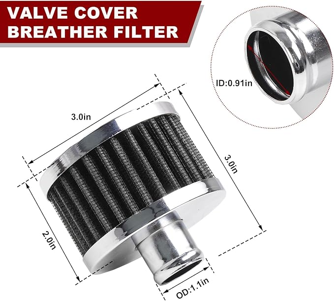 Air Intake Filter, 23MM High Flow Air Filter Cold Breather Turbo Vent Cleaner - Image 2