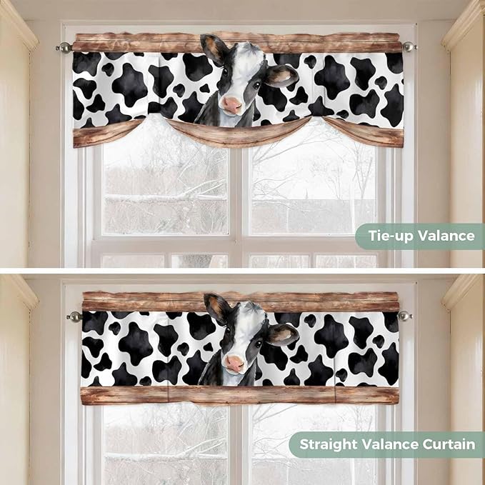 Cow Printed Tie Up Valance Curtains - Image 5