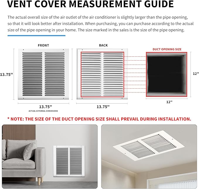 12x12 Return Air Grille, Air Return Vent Cover, Flat Vent Cover, Rejillas De - Image 4