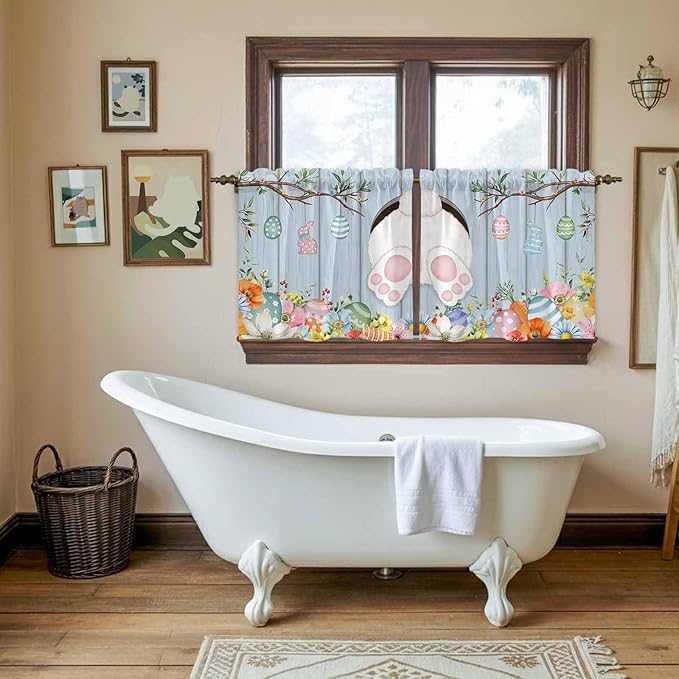 Easter Kitchen Tier Curtains 36 Inch Long 2 Panel Set, Rod Pocket Half Window - Image 5