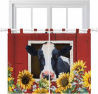 Cow Sunflowers Kitchen Curtains 45 Inch Length, Short Cafe Window Curtains Tab by Unknown