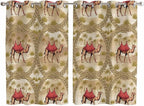 2 Panel Kitchen Cafe Curtains, Desert Camels Sunlight Filtering Nature Air by Hokiten