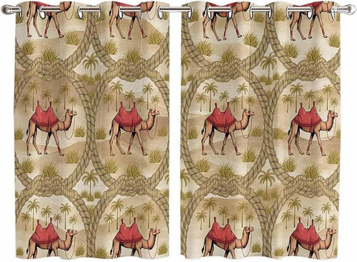 2 Panel Kitchen Cafe Curtains, Desert Camels Sunlight Filtering Nature Air by Hokiten