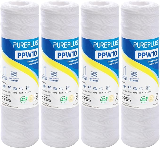 PUREPLUS 20 Micron 10"x2.5" Whole House String Wound Sediment Filter by PUREPLUS