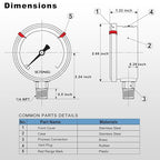 0 to 300 Psi Pressure Gauge, Glycerin Liquid Filled, 2.5 inch Dial, 1/4" NPT - Image 6