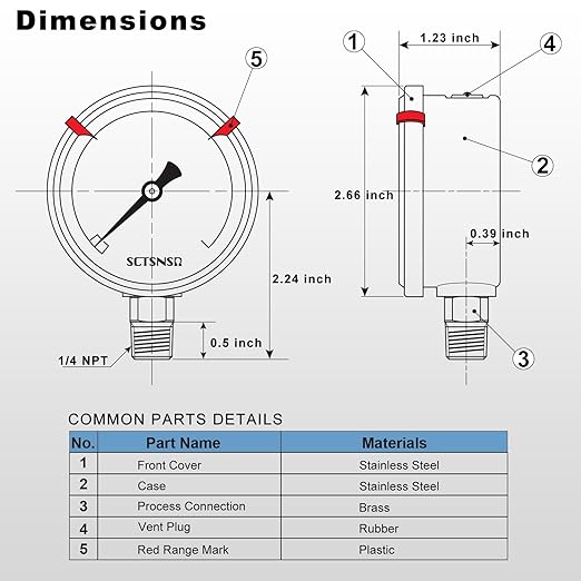 0 to 300 Psi Pressure Gauge, Glycerin Liquid Filled, 2.5 inch Dial, 1/4" NPT - Image 6