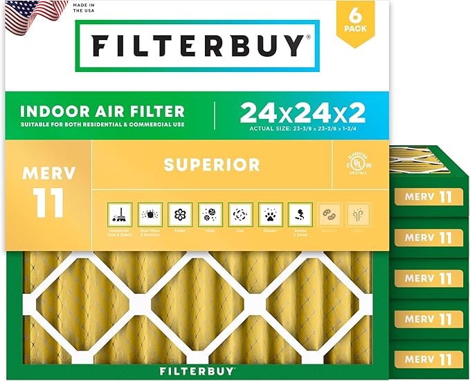 Filterbuy 24x24x2 Air Filter MERV 11 Superior Pet & Allergy Defense, by Filterbuy