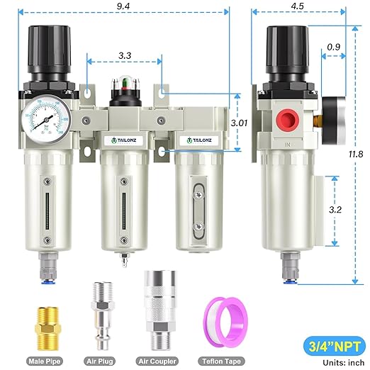 TAILONZ PNEUMATIC 0-240PSI 3/4" NPT Industrial 3-Stage Air Dryer System – - Image 2