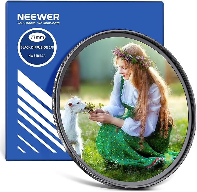 NEEWER 77mm Black Diffusion 1/8 Filter, Soft Dreamy Cinematic Effect, Ultra by Neewer