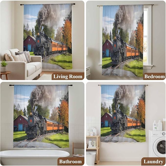 Steam Train Sheer Curtains 72 Inch Length Railroad Country Barn Rustic Trees - Image 7