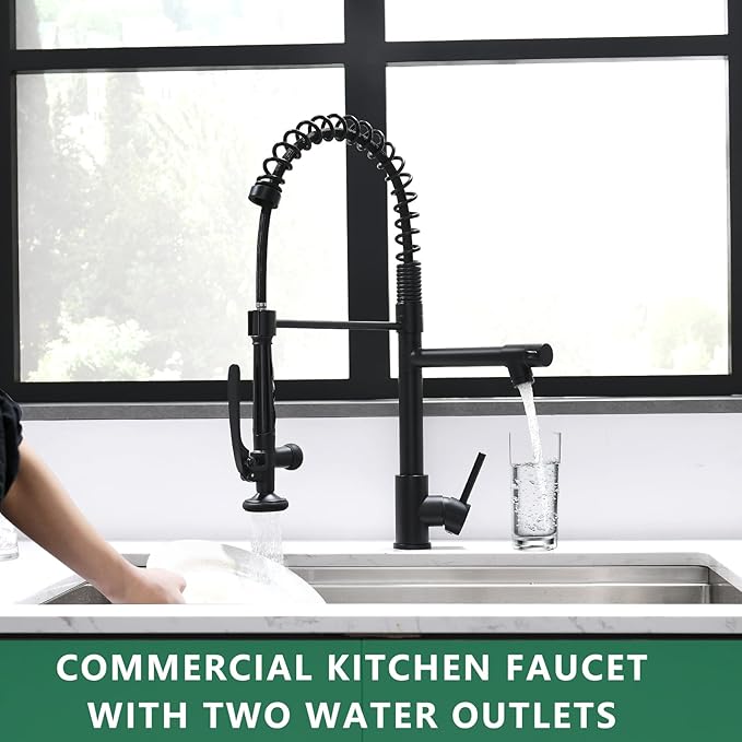 Fapully Black Kitchen Faucet, Commercial Pull Down Kitchen Sink Faucet - Image 8