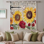 Red Yellow Sunflowers Living Room Curtains 84 Inch Length, Window Curtains Tab - Image 9