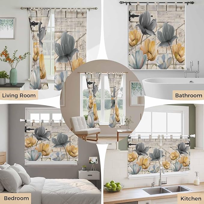 Spring Tulips Flower Bathroom Curtains 63 Inch Length, Window Curtains Tab Top - Image 7