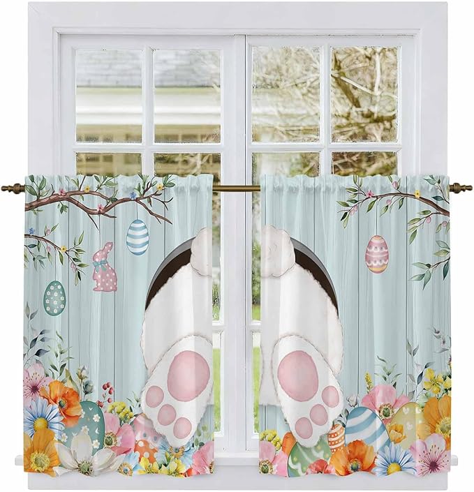 Easter Bunny Kitchen Curtains 54 Inch Long 2 Panel Set, Rod Pocket Window - Image 2