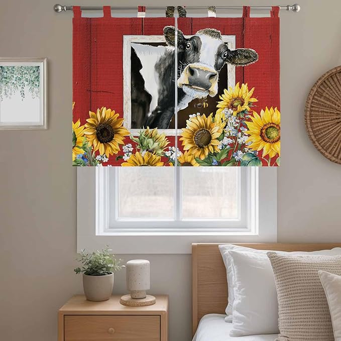 Cows Sunflowers Bedroom Curtains 63 Inch Length, Window Curtains Tab Top - Image 9