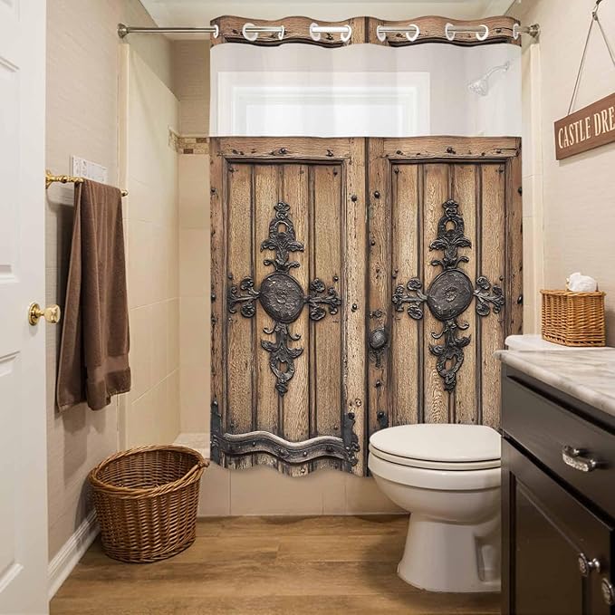 Wood Barn Door No Hook Shower Curtain - Image 5