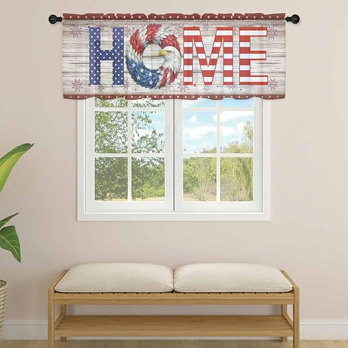 4th of July Sheer Valances for Windows 42"x12", Light Filtering Kitchen - Image 4