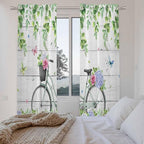 Spring Kitchen Curtains, Bicycles Botanical Rose Leaves Butterfly Wood Grain - Image 4