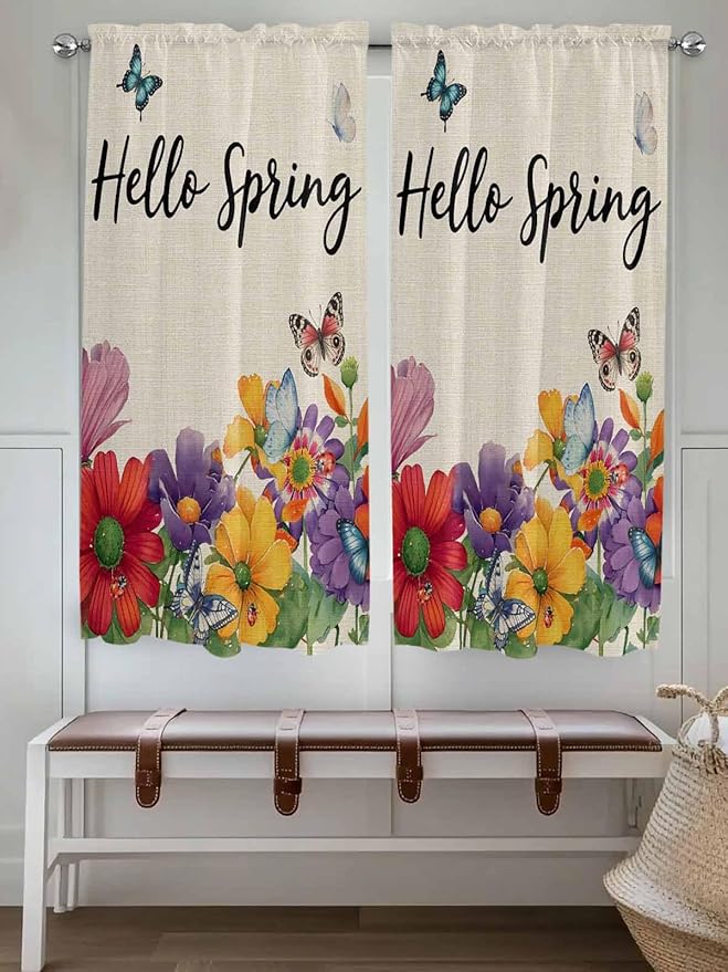 Spring Flowers Bedroom Curtains 63 Inches length, Farmhouse Vintage Country - Image 4