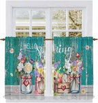 Spring Flowers Kitchen Curtains, Farmhouse Watercolor Teal Wood Grain Light - Image 2