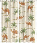 2 Panel Kitchen Cafe Curtains, Date Coconut Tree Sunlight Filtering Nature Air by Hokiten