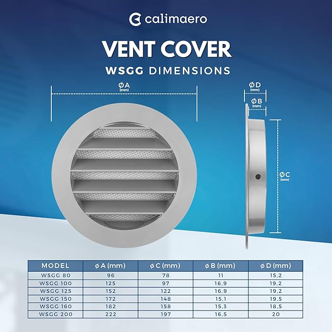 calimaero® WSGG 8" Inch Gray Round Metal Air Vent Grill Cover Flat Louver - Image 2