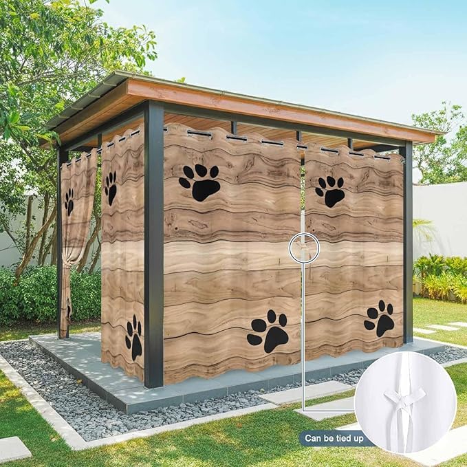 Wood Grain Outdoor Curtains for Patio Claws Animals Wooden Brown Waterproof - Image 7