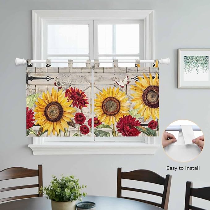 Red Yellow Sunflowers Kitchen Curtains 36 Inch Length, Small Window Curtains - Image 4