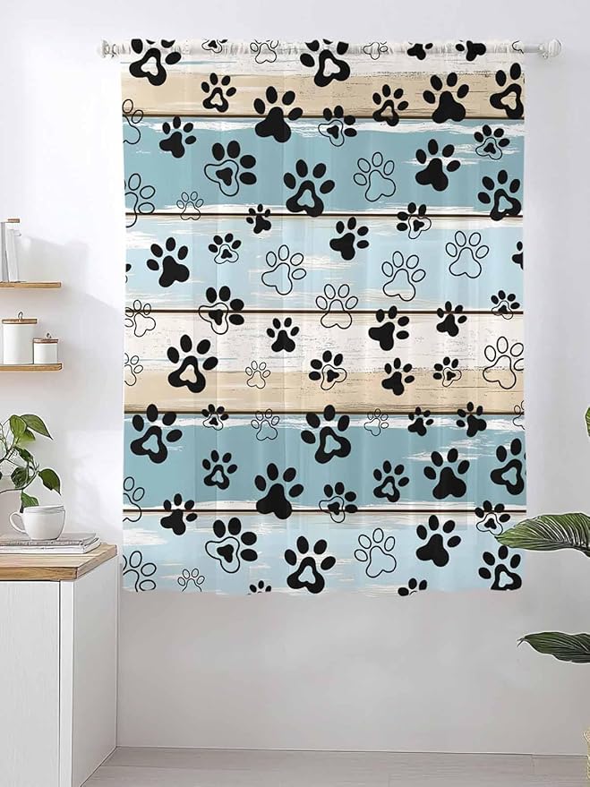 Sheer Curtains 72 Inches Long, Vintage Farmhouse Country Wood Grain Privacy - Image 2